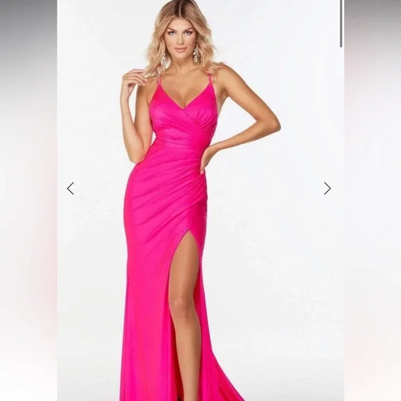 Couture Candy | Dresses | Couture Candy Alyce Paris 6156 Shiirred High Slit  Gown Pink | Poshmark